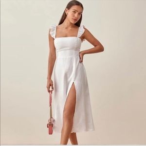 NWT Reformation Spaulding Linen Ruffle Dress in White Size 6